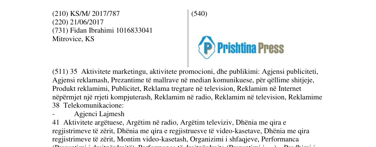 Zëri i markës Prishtina Press në buletin