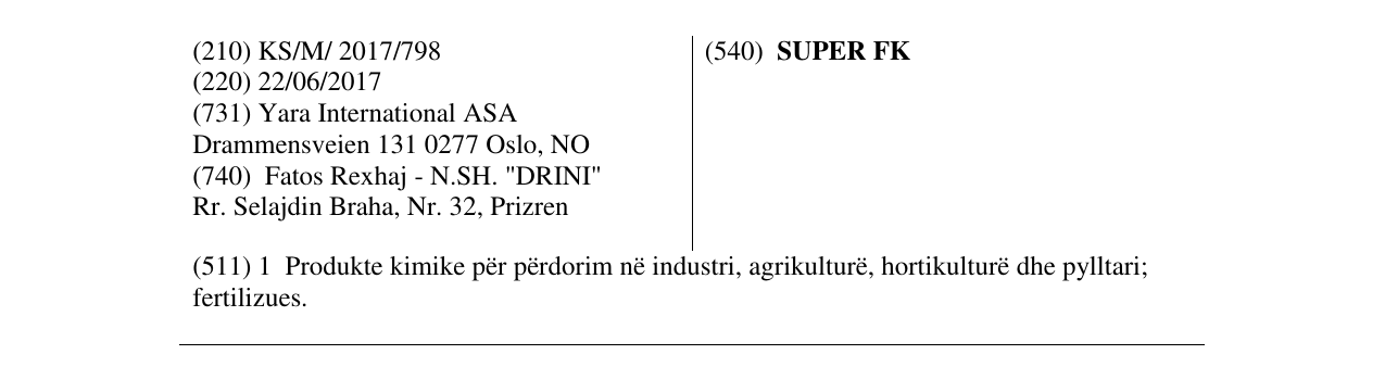 Zëri i markës SUPER FK në buletin