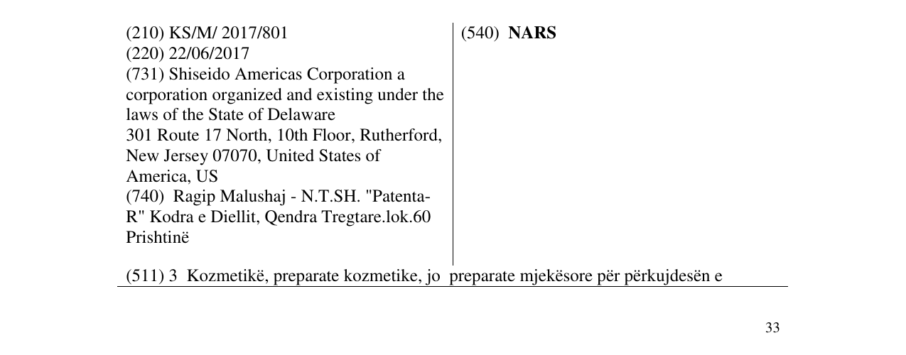 Zëri i markës NARS në buletin