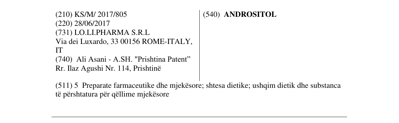 Zëri i markës ANDROSITOL në buletin