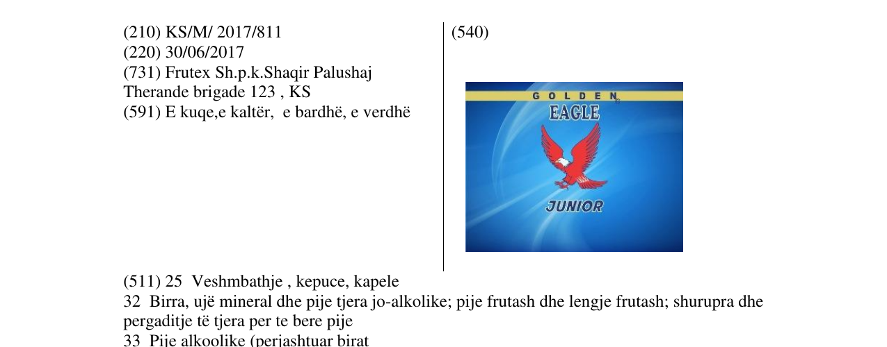 Zëri i markës GOLDEN EAGLE JUNIOR në buletin