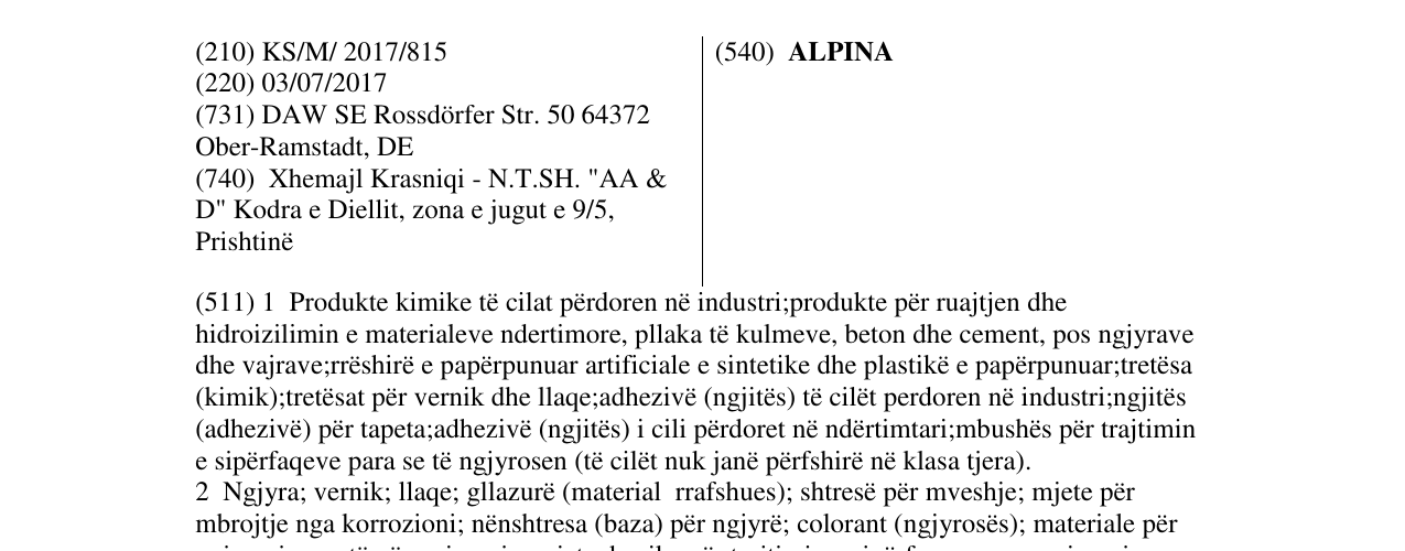 Zëri i markës ALPINA në buletin