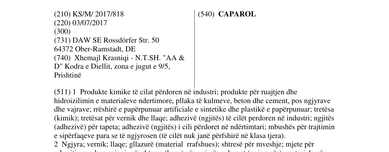 Zëri i markës CAPAROL në buletin