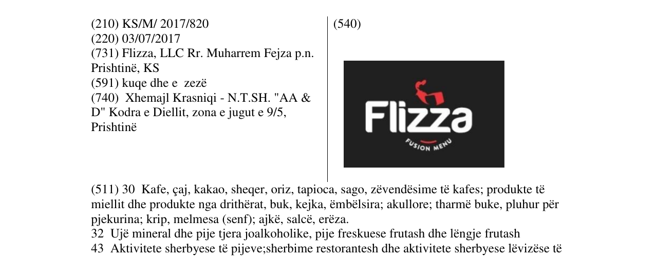 Zëri i markës Flizza në buletin