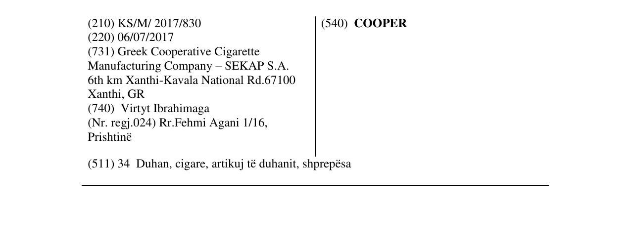 Zëri i markës COOPER në buletin