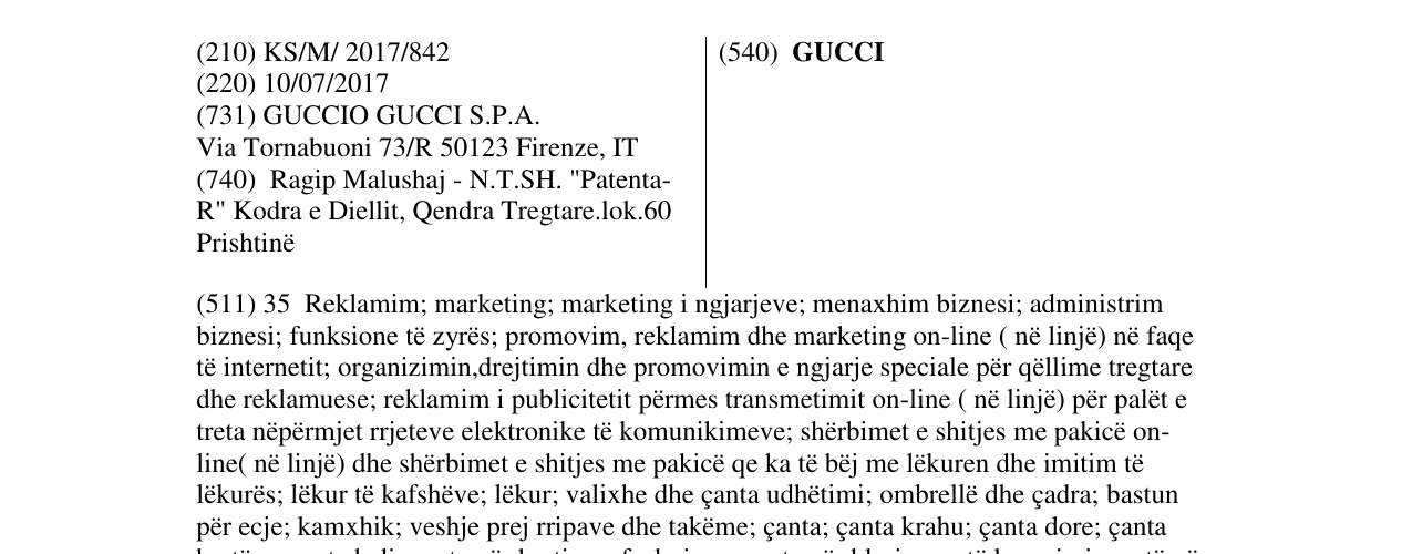 Zëri i markës GUCCI në buletin