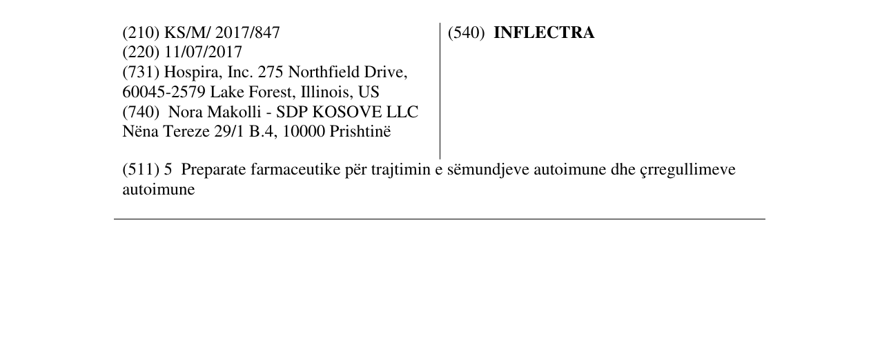 Zëri i markës INFLECTRA në buletin