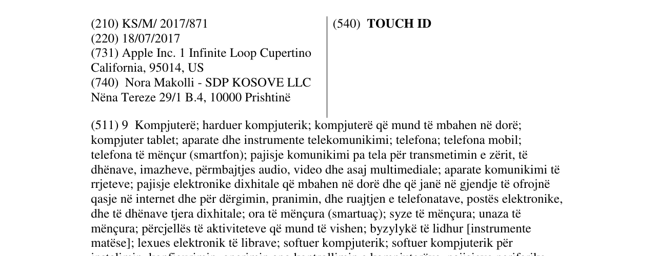 Zëri i markës TOUCH ID në buletin