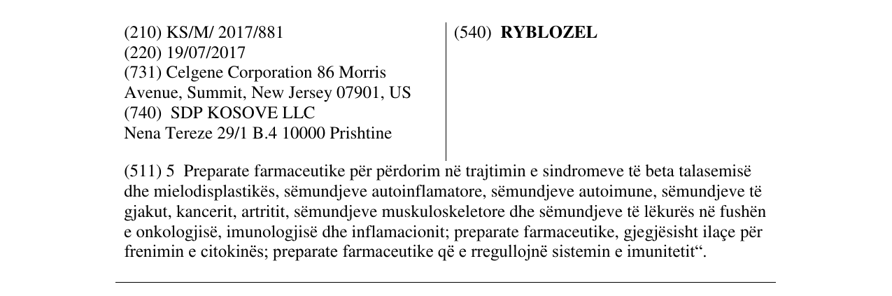 Zëri i markës RYBLOZEL në buletin