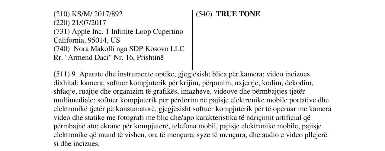 Zëri i markës TRUE TONE në buletin