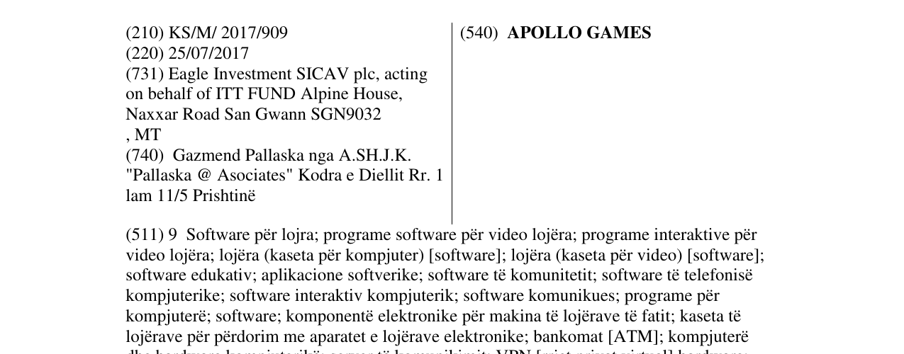 Zëri i markës APOLLO GAMES në buletin