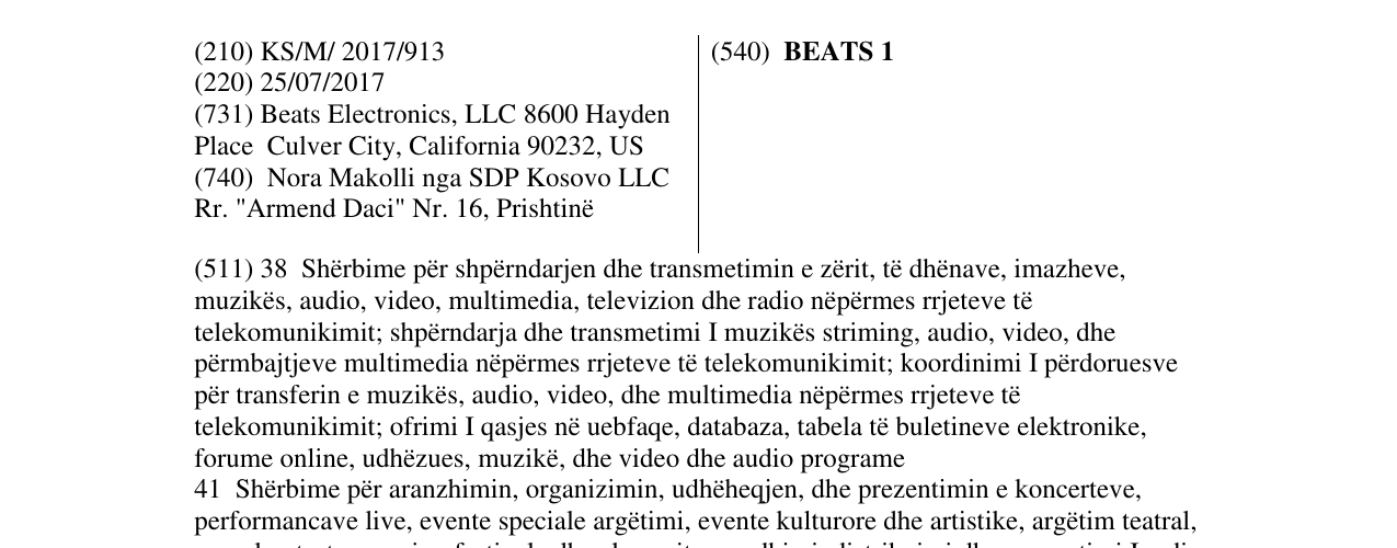 Zëri i markës BEATS 1 në buletin