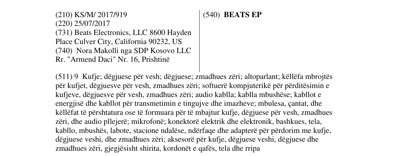 Zëri i markës BEATS EP në buletin