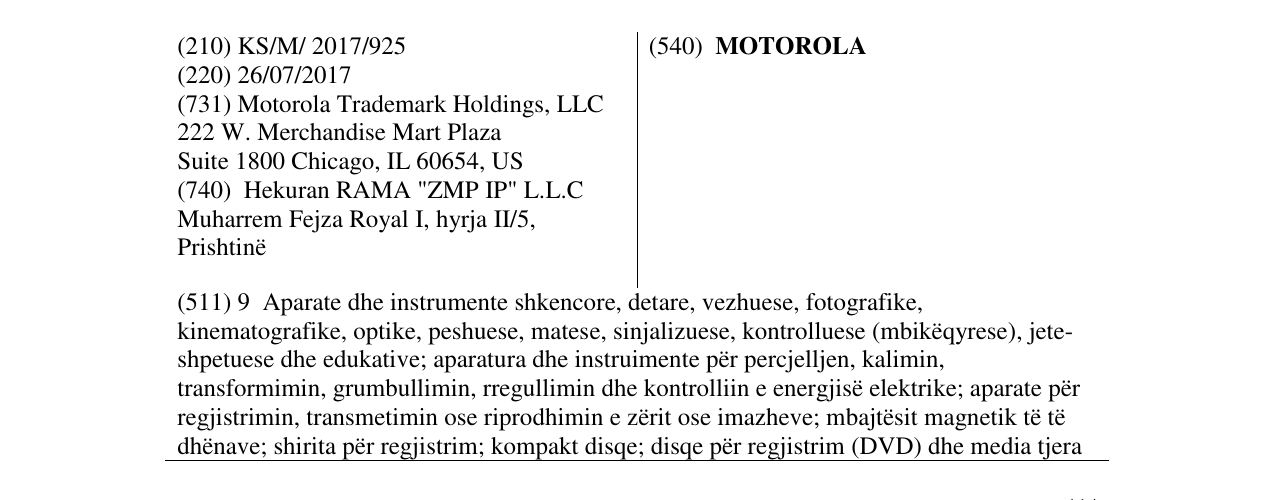 Zëri i markës MOTOROLA në buletin