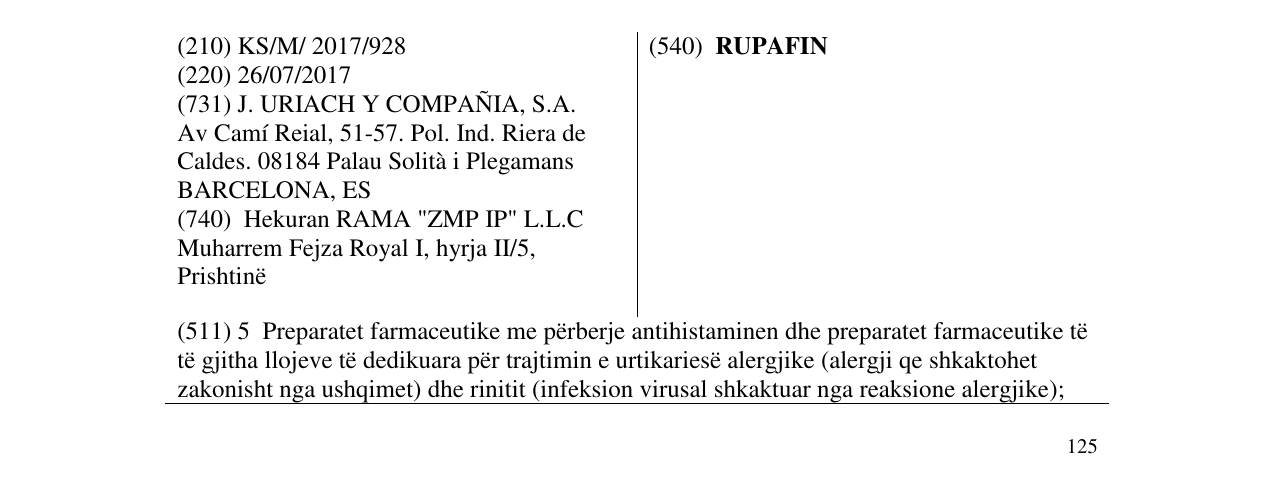 Zëri i markës RUPAFIN në buletin
