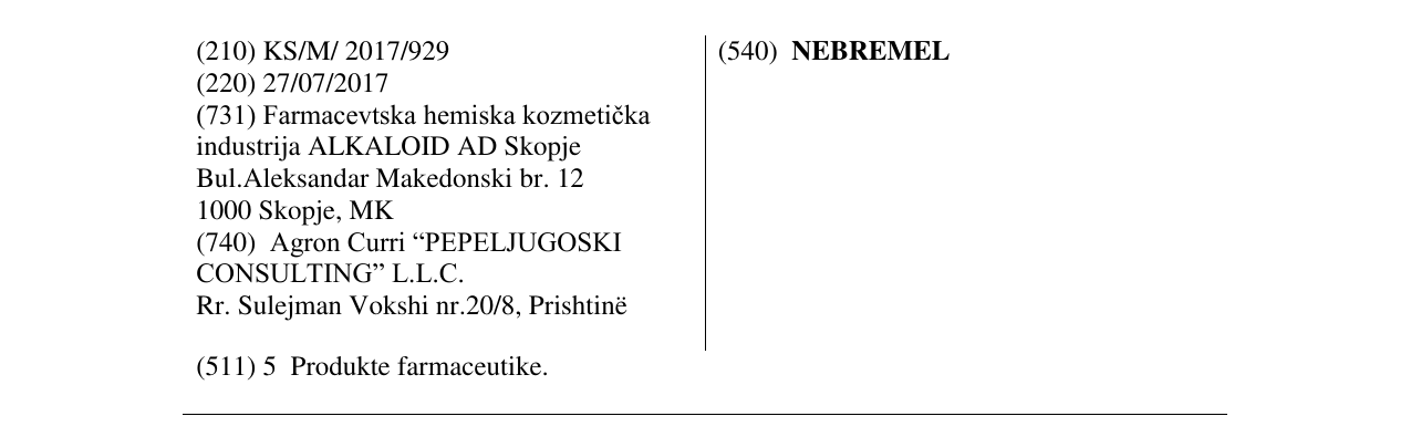Zëri i markës NEBREMEL në buletin