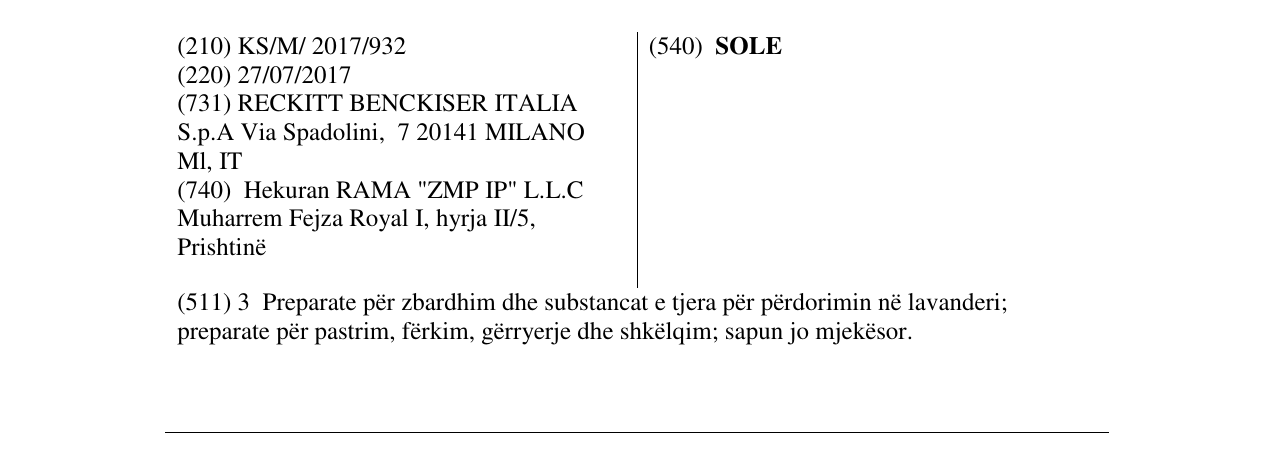 Zëri i markës SOLE në buletin