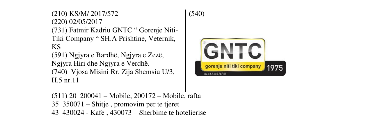 Zëri i markës GNTC gorenje niti tiki company 1975 në buletin
