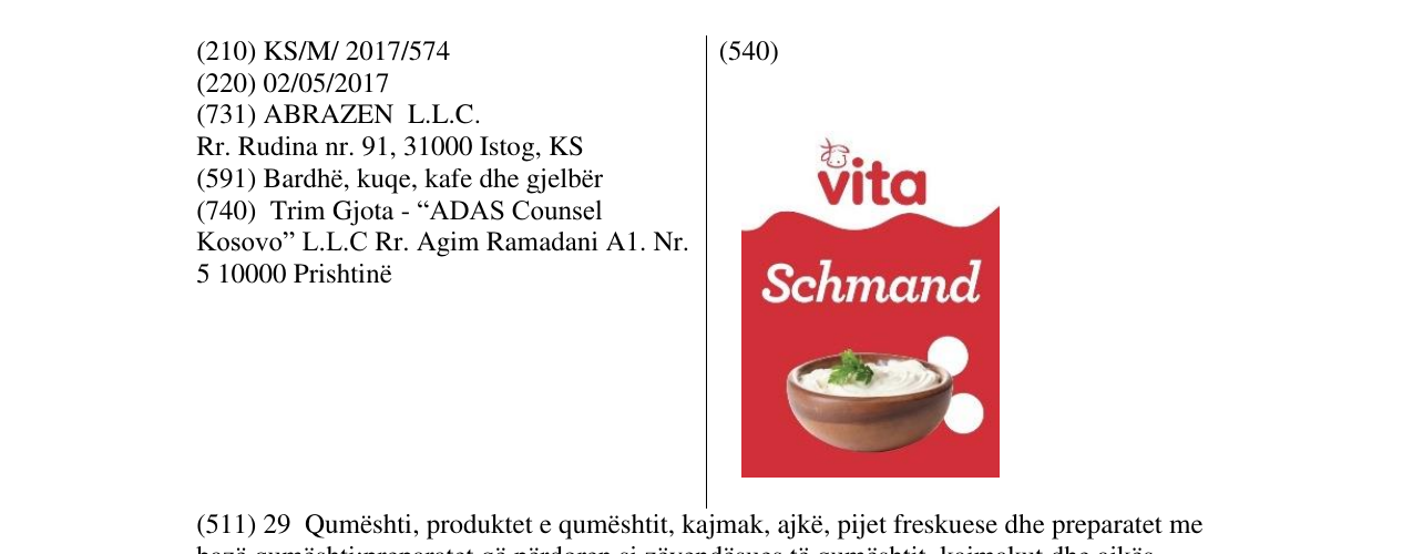 Zëri i markës Vita Schmand në buletin