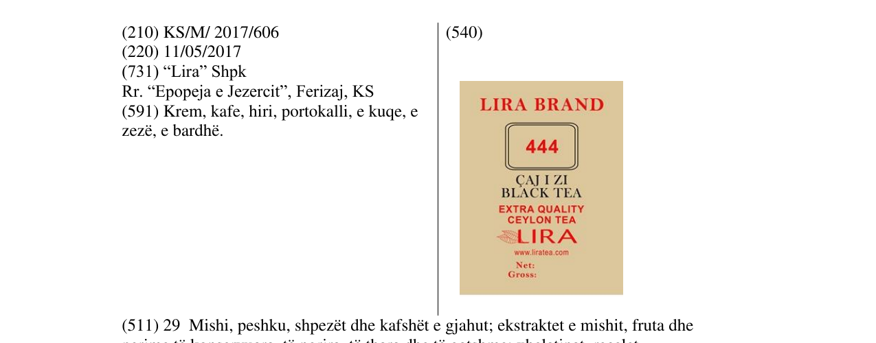 Zëri i markës LIRA BRAND 444 në buletin