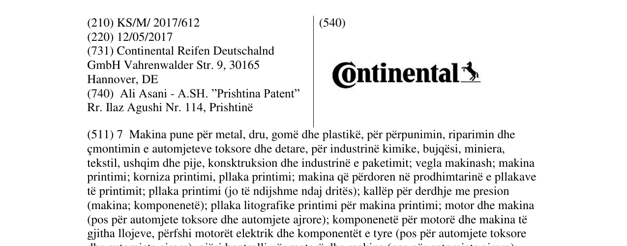 Zëri i markës CONTINENTAL në buletin