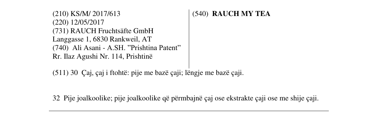 Zëri i markës RAUCH MY TEA në buletin
