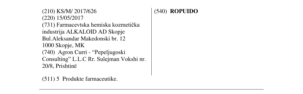 Zëri i markës ROPUIDO në buletin