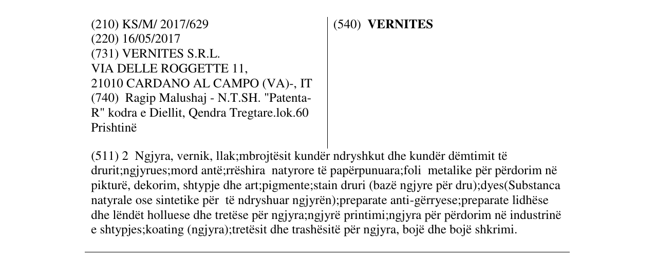 Zëri i markës VERNITES në buletin