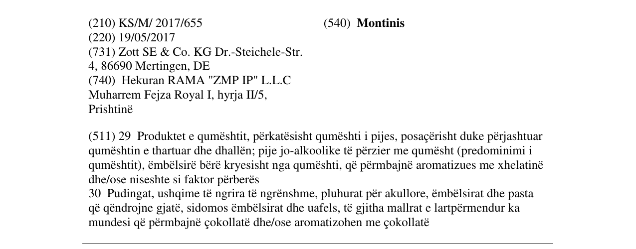 Zëri i markës Montinis në buletin