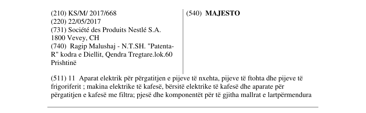 Zëri i markës MAJESTO në buletin
