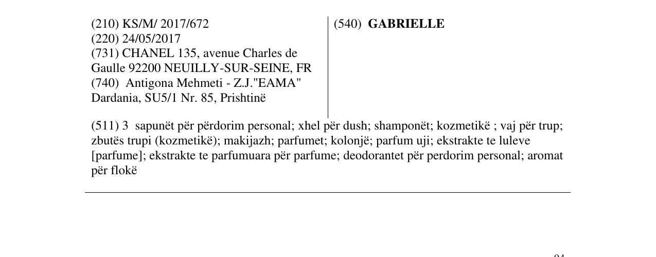 Zëri i markës GABRIELLE në buletin