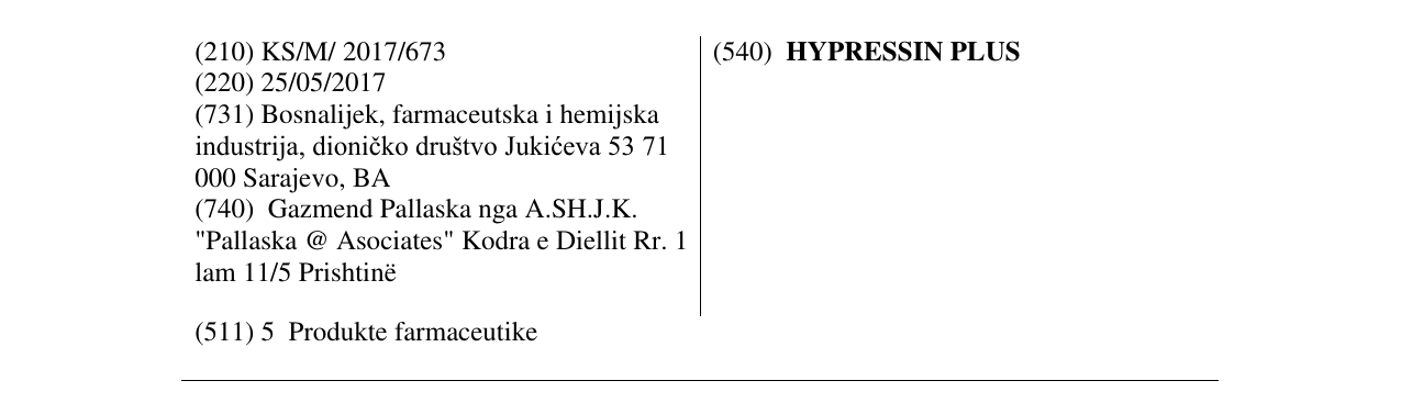 Zëri i markës HYPRESSIN PLUS në buletin