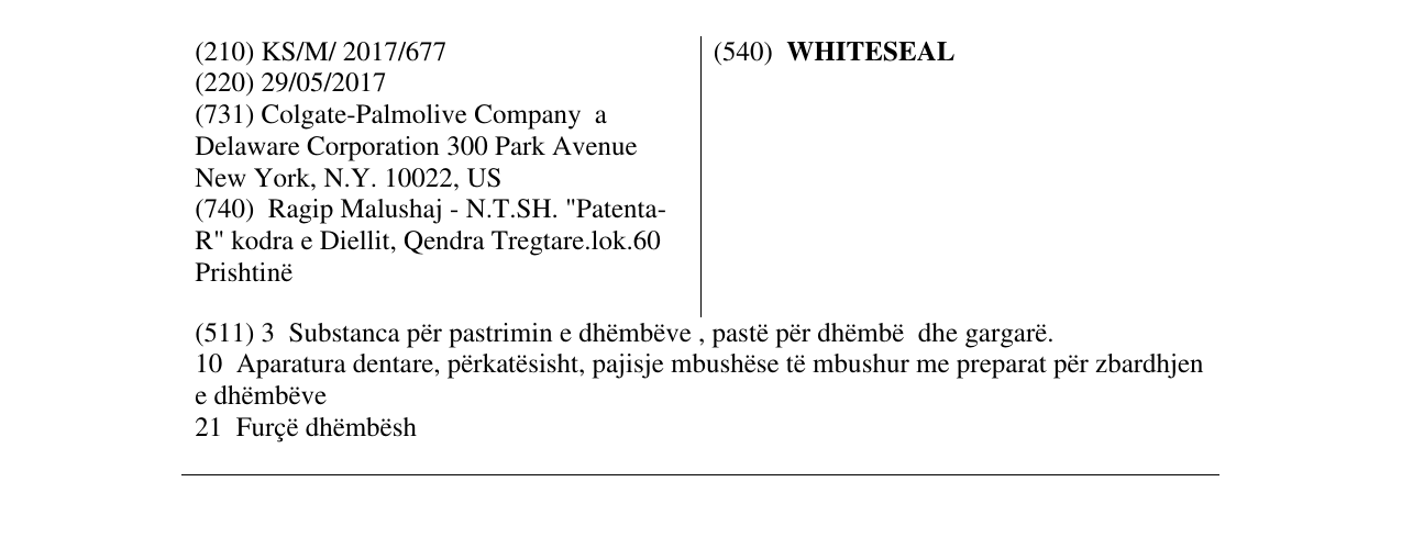 Zëri i markës WHITESEAL në buletin