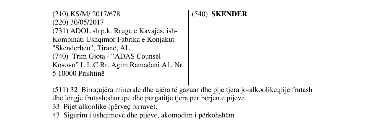 Zëri i markës SKENDER në buletin