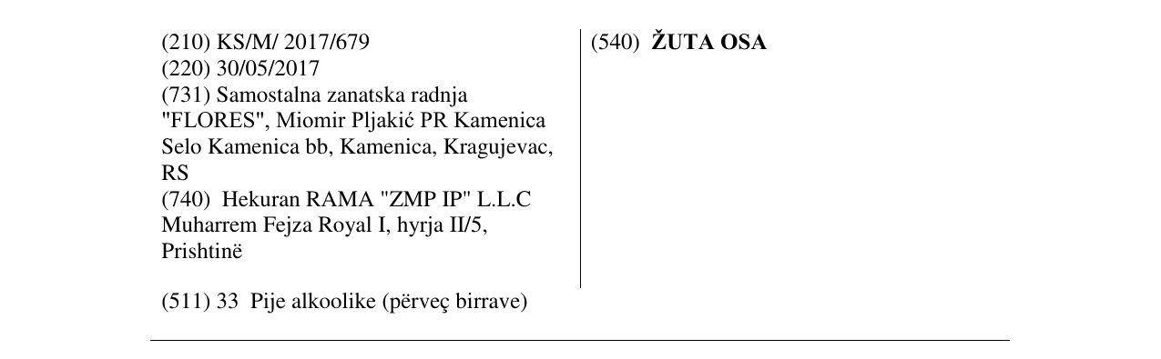 Zëri i markës ŽUTA OSA në buletin