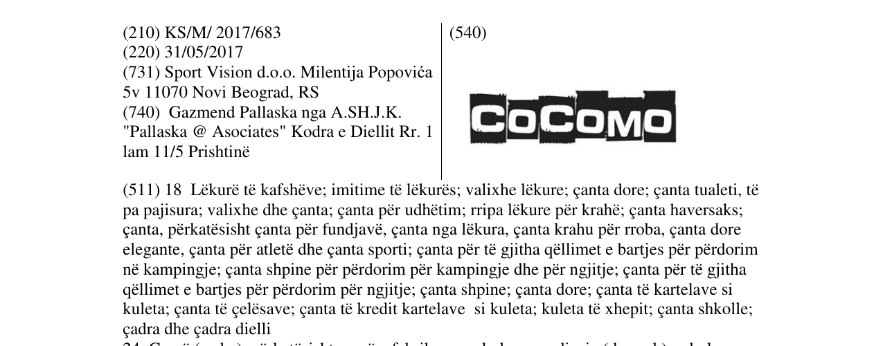 Zëri i markës COCOMO në buletin