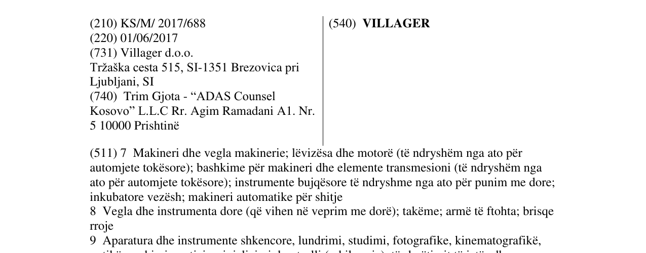 Zëri i markës VILLAGER në buletin
