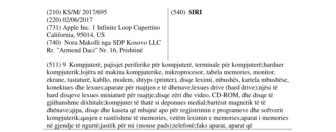 Zëri i markës SIRI në buletin