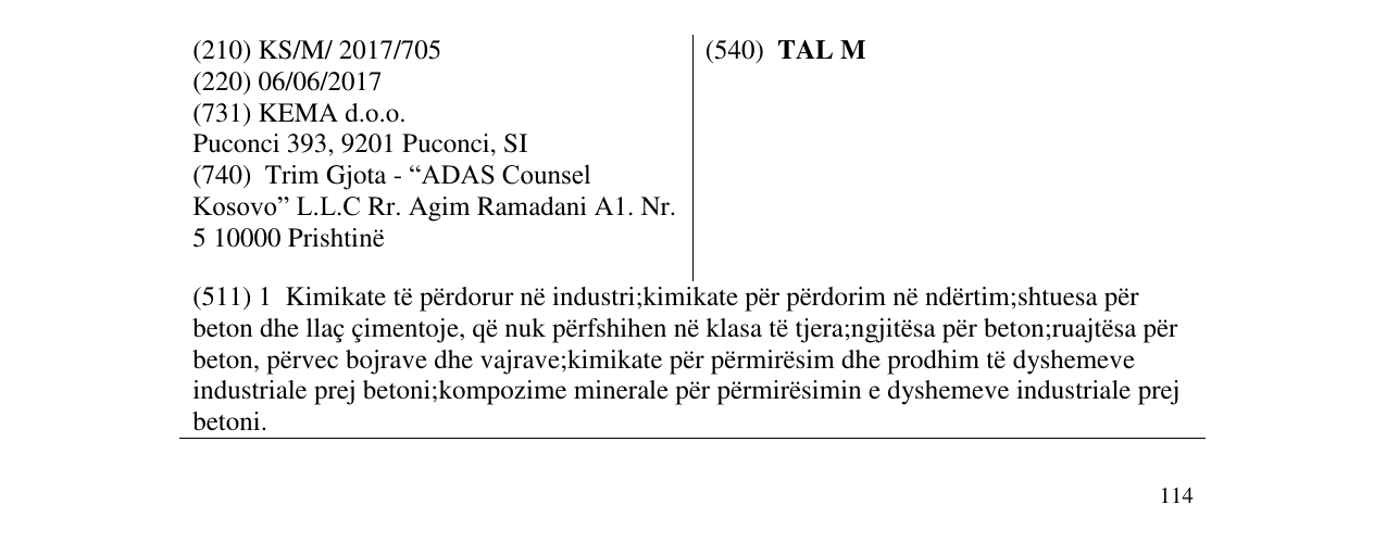 Zëri i markës TAL M në buletin