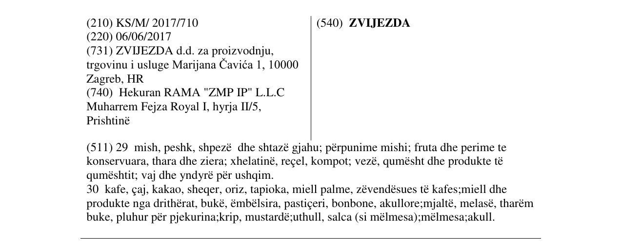 Zëri i markës ZVIJEZDA në buletin