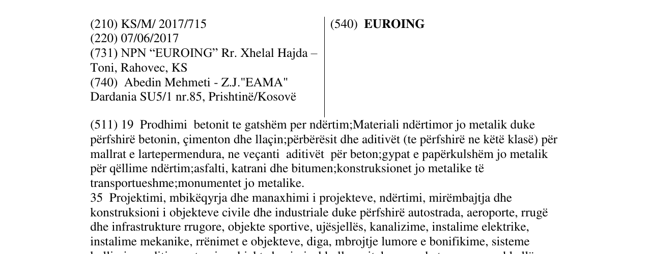 Zëri i markës EUROING në buletin