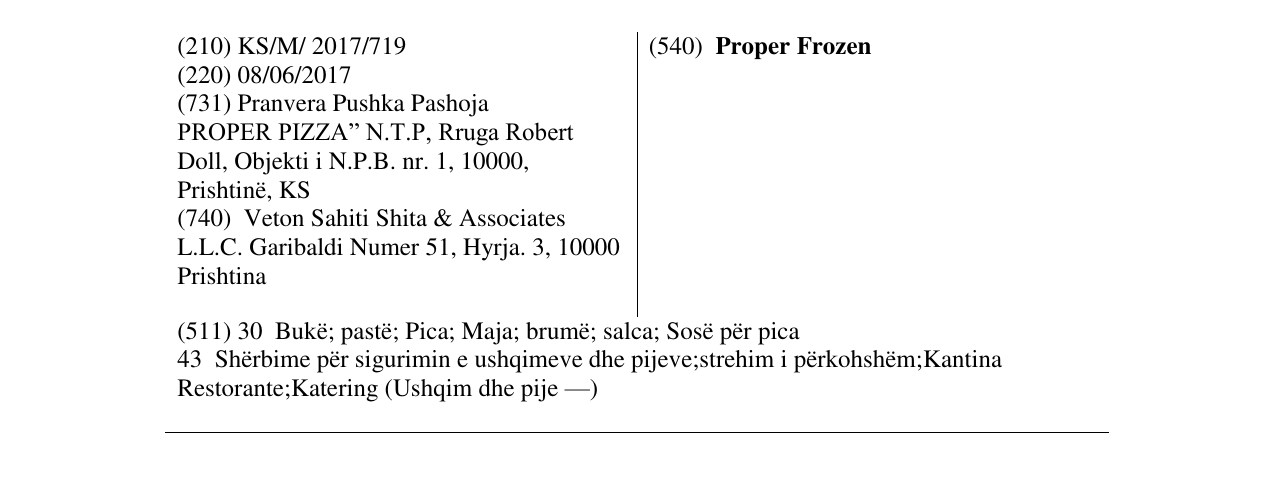 Zëri i markës Proper Frozen në buletin