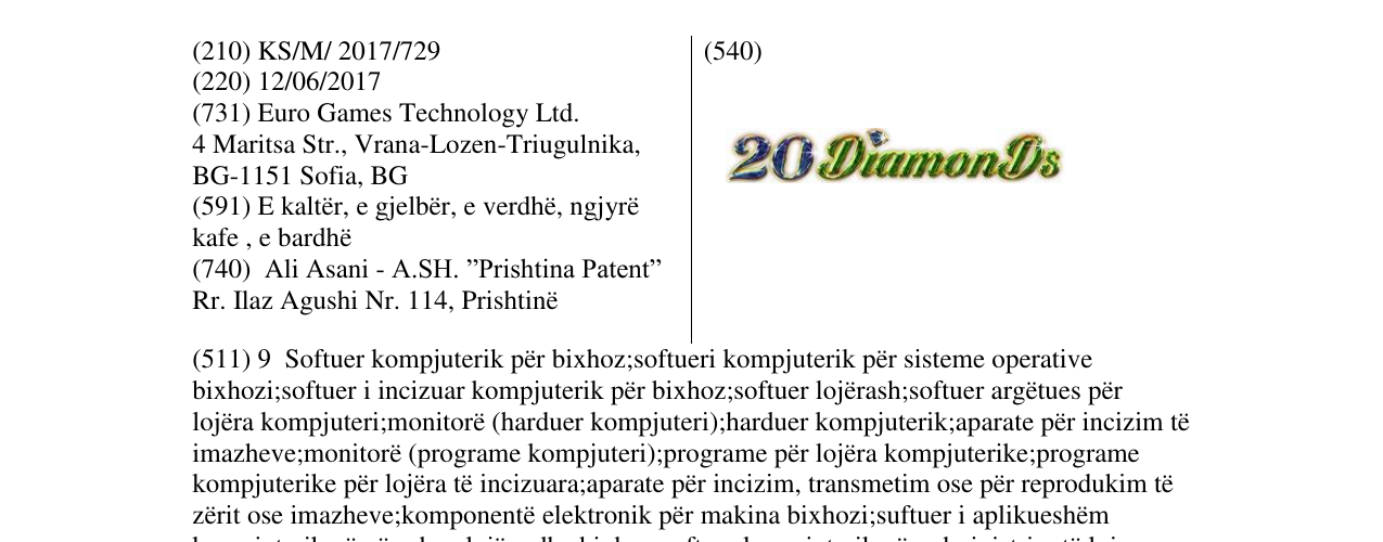 Zëri i markës 20 DiamonDs në buletin