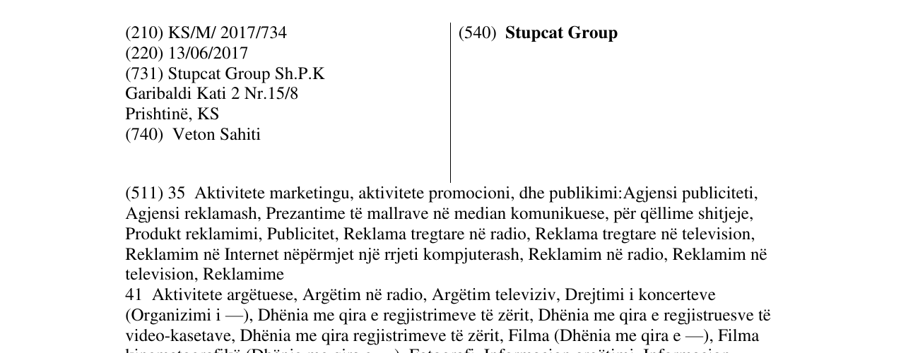 Zëri i markës Stupcat Group në buletin