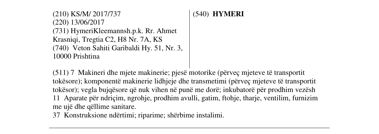 Zëri i markës HYMERI në buletin