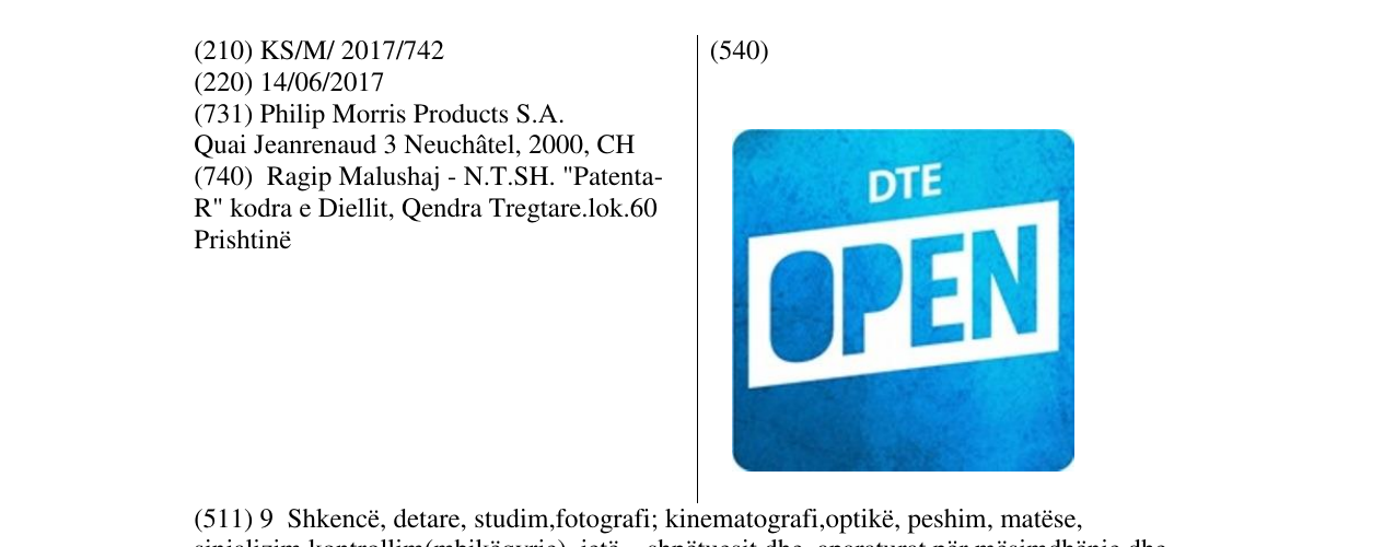 Zëri i markës DTE OPEN në buletin