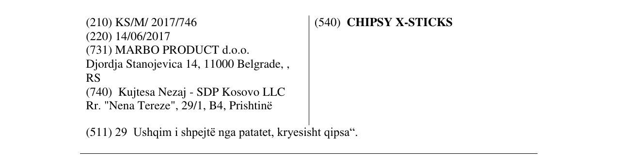 Zëri i markës CHIPSY X-STICKS në buletin