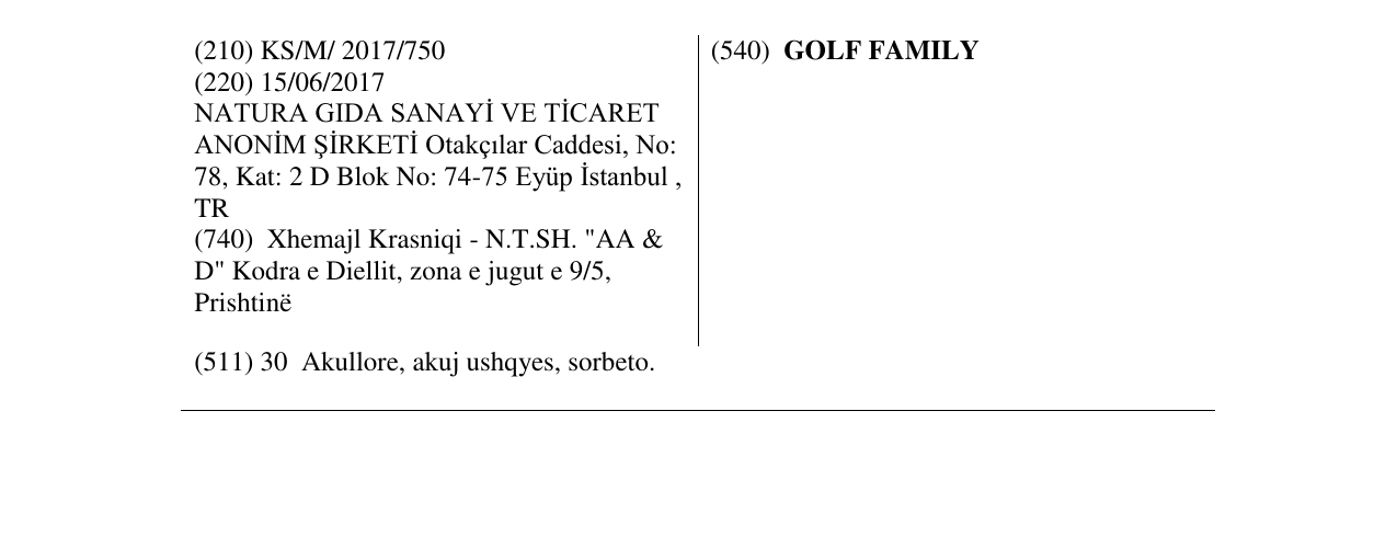 Zëri i markës GOLF FAMILY në buletin