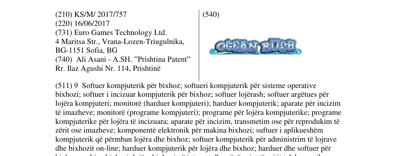 Zëri i markës OCEAN RUSH në buletin