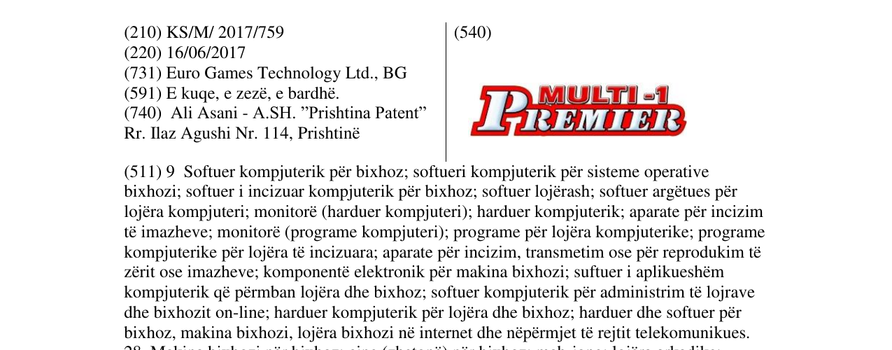 Zëri i markës MULTI-1 PREMIER në buletin